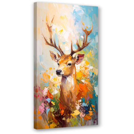 Wandbild Bunte Hirsche Ölgemälde-Effekt 40x80 cm