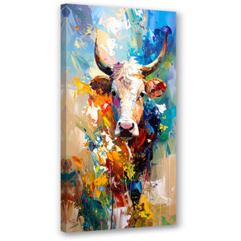 Wandbild Bunte Kuh Bulle Tiere Gemalt 40x80 cm
