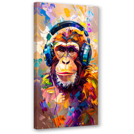 Wandbild Bunter DJ-Affe mit Kopfhörern 40x80 cm