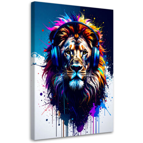 Wandbild DJ Löwe mit Kopfhörern Musik Bunt 40x60 cm