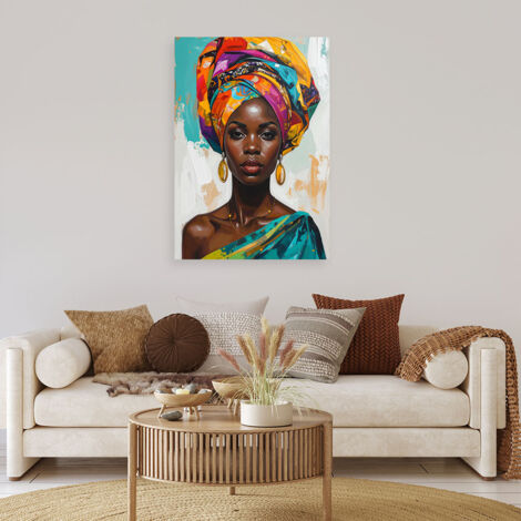 Wandbild Farbenfrohes Porträt einer Frau mit glamourösem Turban 70x100
