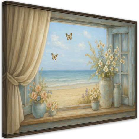 Wandbild Fensterblick auf Shabby Chic Strand 60x40 cm