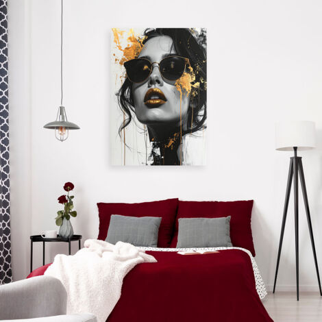 Wandbild Frau Glamour Gold Modernes Porträt Schwarz Weiß 40x60