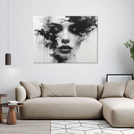 Wandbild Frau in Schwarz-Weiß mit Raucheffekt 100x70