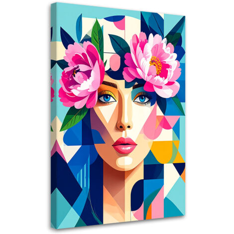 Wandbild Frau mit Blumen im Bauhaus-Stil 40x60 cm