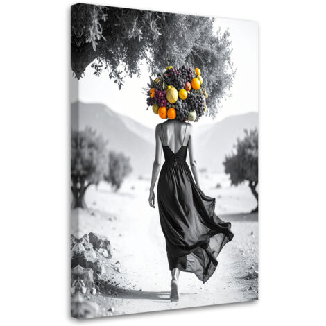 Wandbild Frau mit Früchten auf dem Kopf 70x100 cm