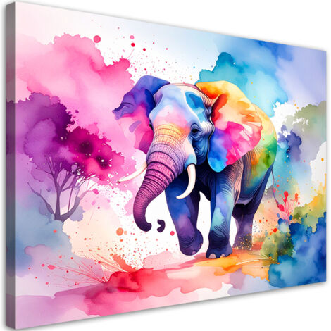 Wandbild für das Kinderzimmer Bunter Elefant Safari Aquarell 90x60 cm