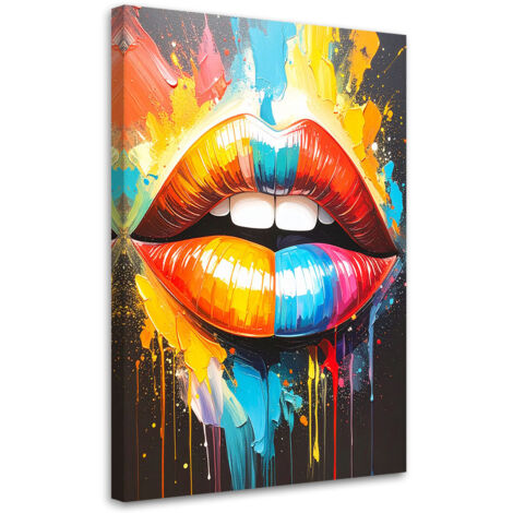 Wandbild für das Schlafzimmer Wohnzimmer Bunte Lippen mit Ölfarbeffekt 40x60 cm