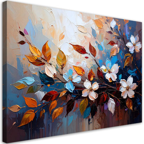 Wandbild für das Wohnzimmer Bunte Blätter Blumen Ölgemälde-Imitation 100x70 cm