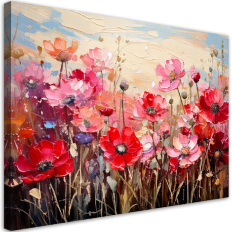Wandbild für das Wohnzimmer oder Schlafzimmer wie gemalt Rote Feldblumen Abstraktion 60x40 cm