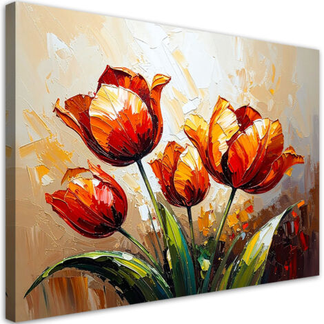 Wandbild für das Wohnzimmer Rote Tulpen auf beigem abstrakten Hintergrund 60x40 cm