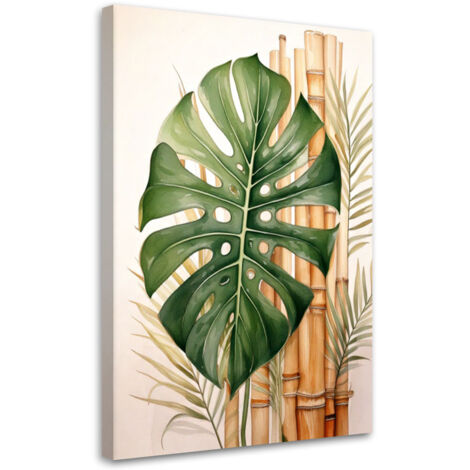 Wandbild für das Wohnzimmer Schlafzimmer Monstera Blatt Bambus Tropisch 60x90 cm