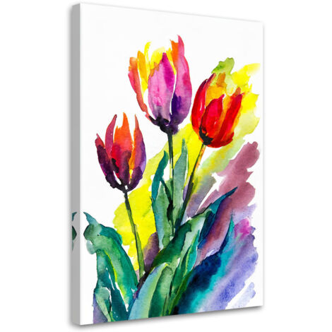 Wandbild für das Wohnzimmer Tulpen Aquarell Bunt Natur 40x60 cm