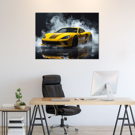 Wandbild Gelber Sportrennwagen 100x70
