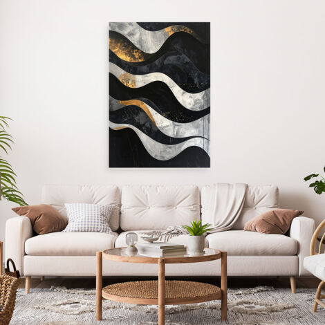 Wandbild Geometrische Abstraktion goldener schwarzer Glamour Stil mit Wellen 70x100