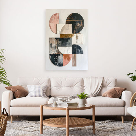 Wandbild Geometrische Abstraktion moderne Dekoration in Weiß Schwarz Rosa und Goldakzenten 40x60