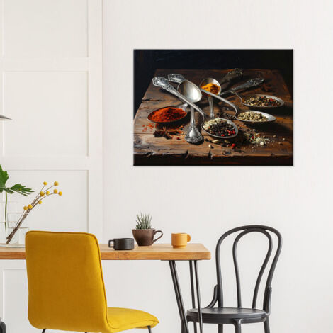 Wandbild Gewürze auf silbernen Löffeln 100x70