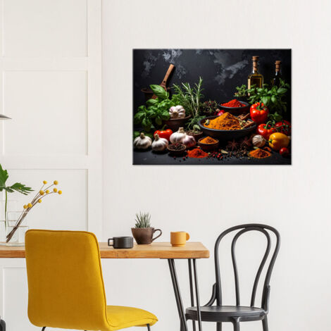 Wandbild Gewürze Kräuter Gemüse 90x60