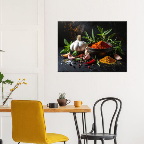 Wandbild Gewürze Kräuter Knoblauch 100x70