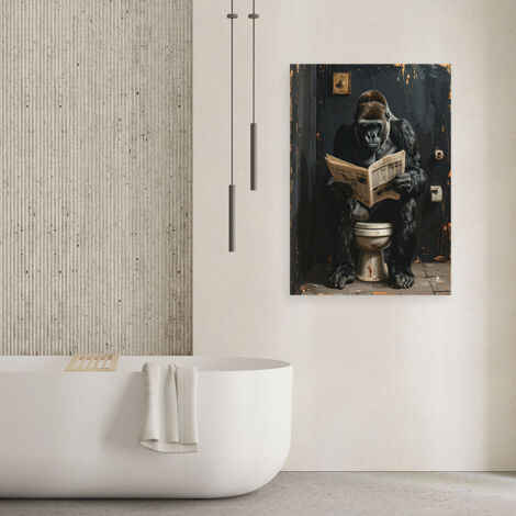 Wandbild Gorilla beim Zeitunglesen schwarz und gold 40x60