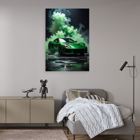 Wandbild Grüner Sportwagen im Nebel 70x100
