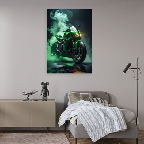 Wandbild Grünes Motorrad 60x90