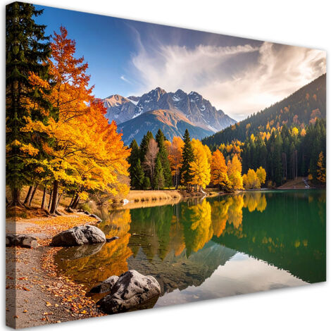 Wandbild Herbstlandschaft See Berge 90x60 cm