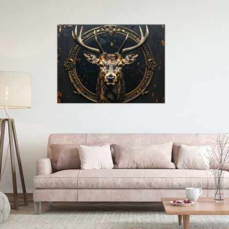Wandbild Hirschkopf Geweih auf schwarzem Hintergrund 60x40