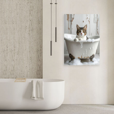 Wandbild Katze in einer Badewanne mit Schaum beige 40x60