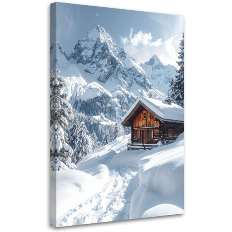 Wandbild Landschaft Winter Berghütten Wald Berge 40x60 cm