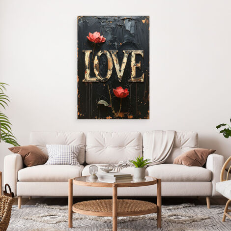 Wandbild Liebesinschrift Blumen Retro Typografie 40x60