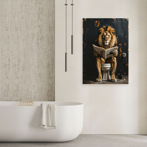 Wandbild Löwe liest Zeitung schwarz und gold 40x60