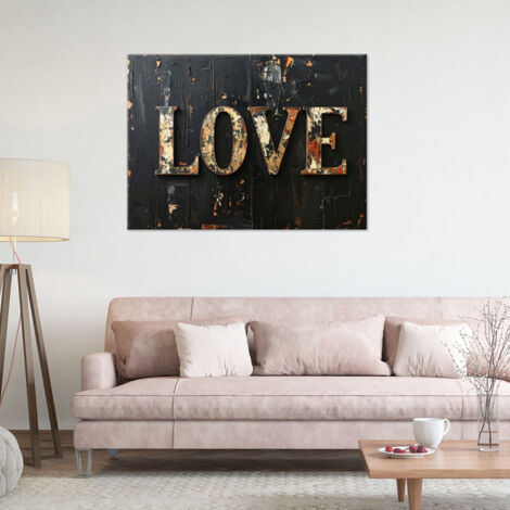 Wandbild Love Schild Retro Stil auf schwarzem Hintergrund 60x40