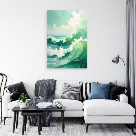 Wandbild Meer und Wellen Moderne Pastell Landschaft Grün 40x60