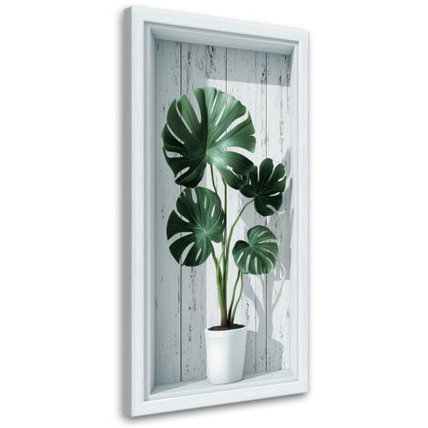 Wandbild Monstera-Blätter in einer 3D-Vertiefung 50x100 cm