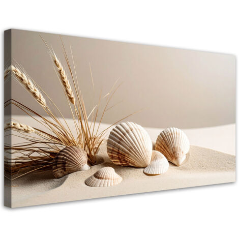 Wandbild Muscheln Sand Stillleben Boho 100x50 cm