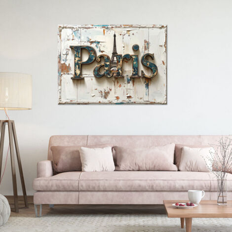 Wandbild Paris Schild Shabby Chic 100x70