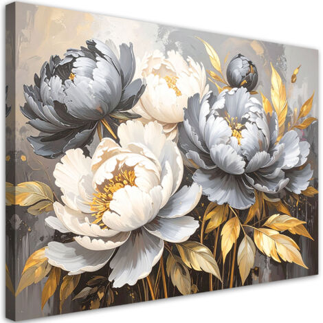 Wandbild Pfingstrosen Blumen Glamour Grau 60x40 cm