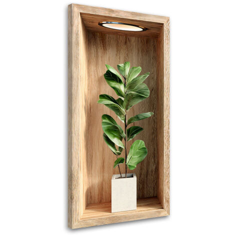 Wandbild Pflanzenblätter in einer Holzvertiefung 50x100 cm