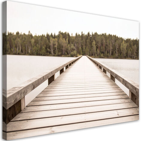 Wandbild Pier See Wald Landschaft beige 60x40 cm