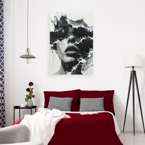 Wandbild Porträt einer Frau Schwarz und Weiß in künstlerischem Stil Meereswellen 40x60