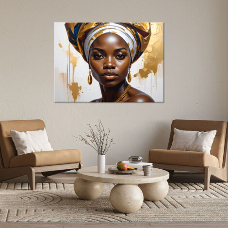 Wandbild Porträt einer schwarzen Frau mit einem Turban 100x70
