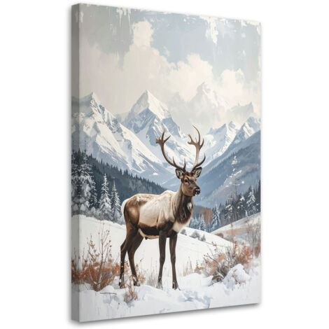 Wandbild Rentier Winter Schnee Berglandschaft 40x60 cm