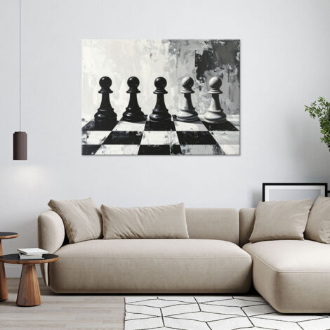 Wandbild Schach Eleganz und Strategie Schwarz und Weiß 90x60