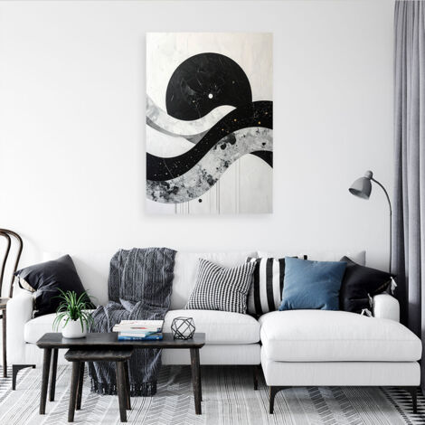 Wandbild Schwarz weißer Kreis und Wellen Abstraktion 40x60