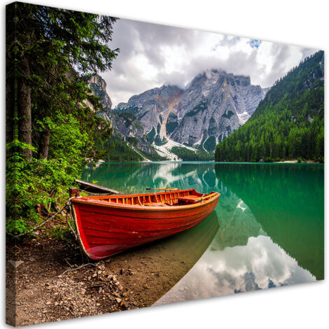 Wandbild See Boot Berge Landschaft 90x60 cm