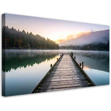 Wandbild See Steg Wald Landschaft 100x50 cm