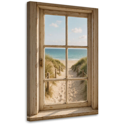 Wandbild Shabby Chic Blick aus einem Fenster auf den Strand 40x60 cm