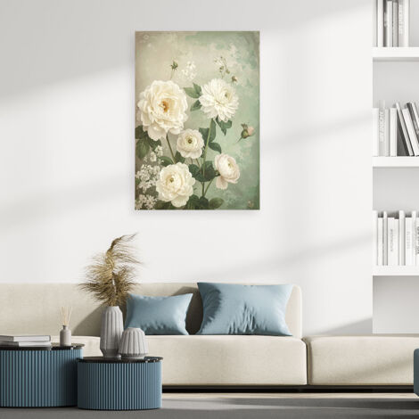 Wandbild Shabby Chic Blumenstrauß aus Rosen auf pastellfarbenem Hintergrund 40x60