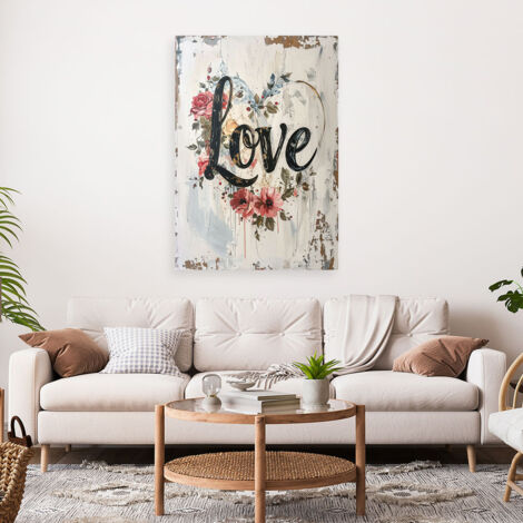 Wandbild Shabby Chic Rose Liebesinschrift 60x90